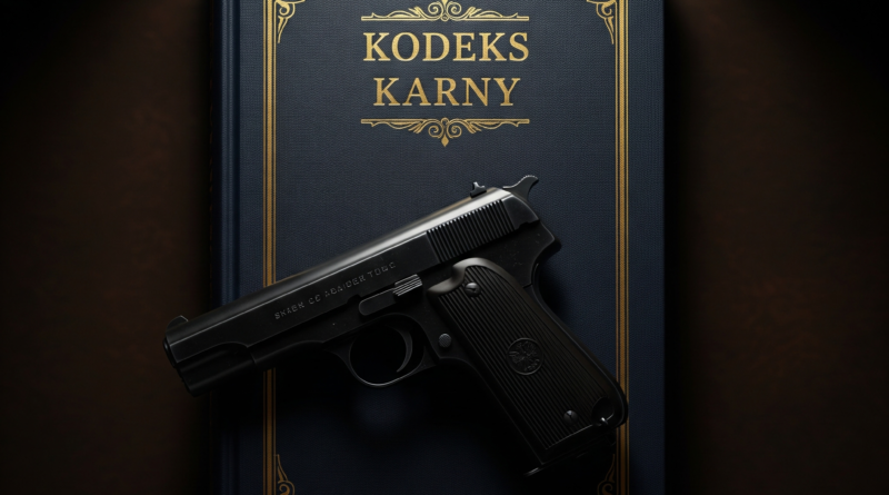 Obraz pokazuje kodeks karny na którym leży pistolet